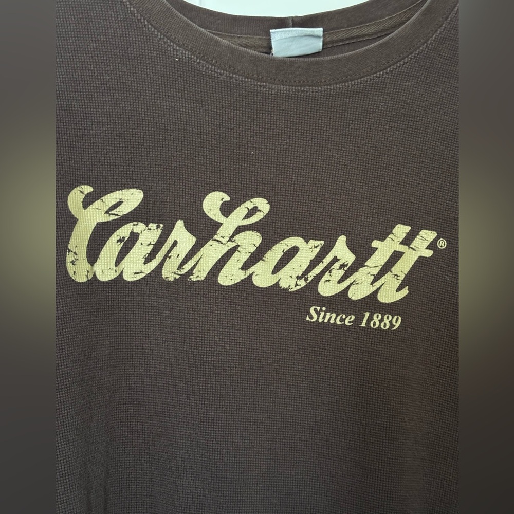 EUCCarhartt Men’s Brown Logo Crewneck Waffle top size XL - Picture 5 of 8